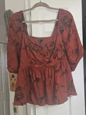 torrid Rust Floral Square-Neck Peplum Top